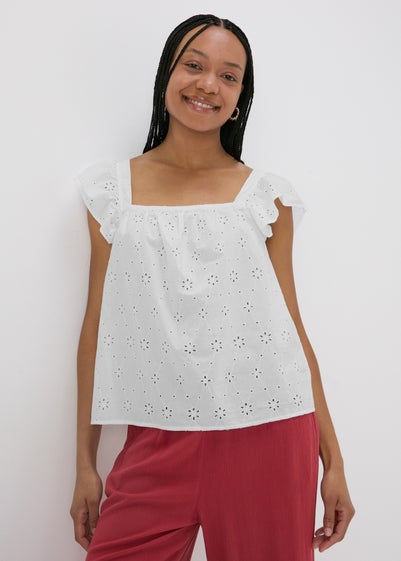 White Frilled Broderie Cami Top