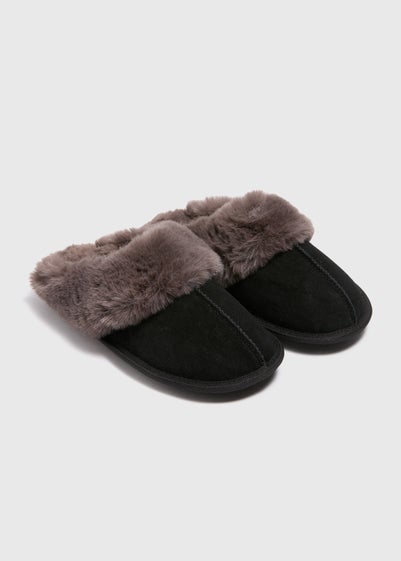 Black Suede Mule Slippers