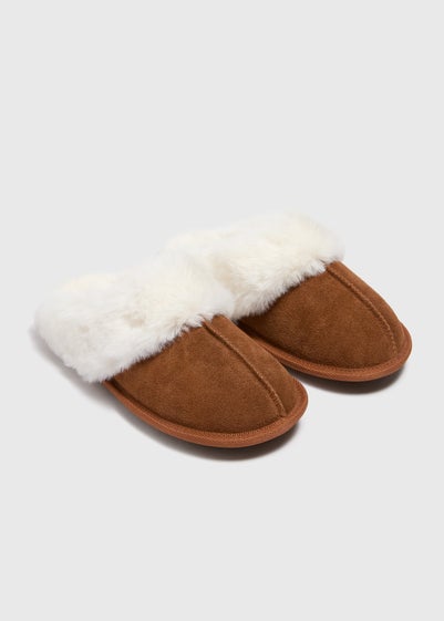 Tan Suede Mule Slippers