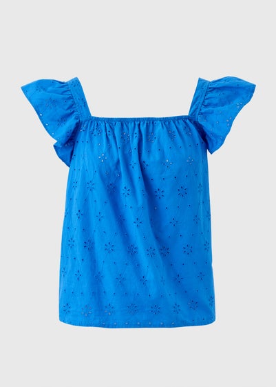 Blue Frilled Broderie Cami Top