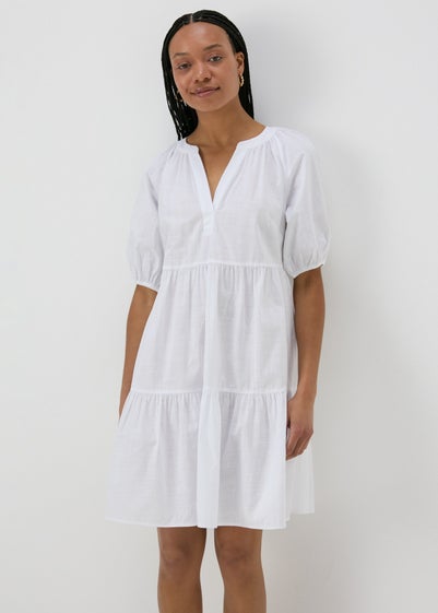 White Tiered Smock Mini Dress