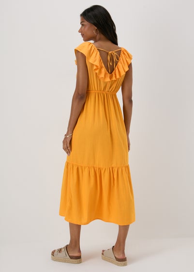 Yellow Frill V-Neck Midi Dress