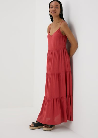 Red Crinkle Tiered Maxi Dress