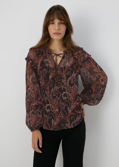 Multi Coloured Paisley Chiffon Frill Blouse