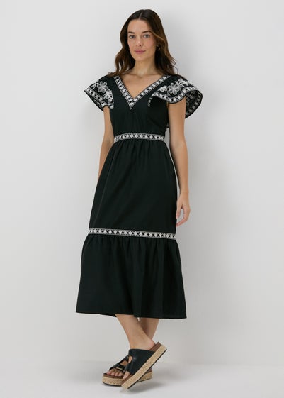 Black Embroidered Trim Dress