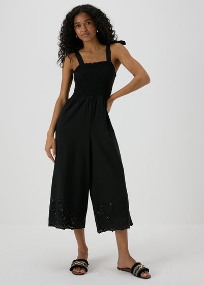 Black Embroidered Hem Jumpsuit