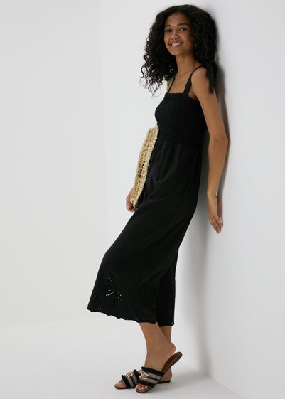 Black Embroidered Hem Jumpsuit