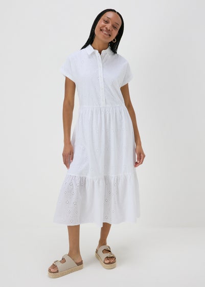 White Broderie Shirt Midi Dress