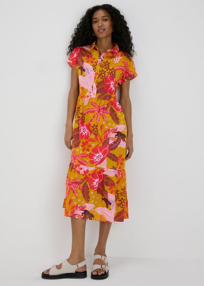 Multicolour Floral Print Shirt Midi Dress