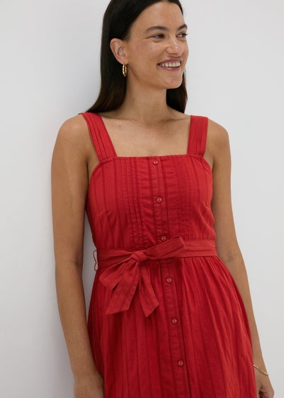 Papaya Red Dobby Stripe Midi Dress