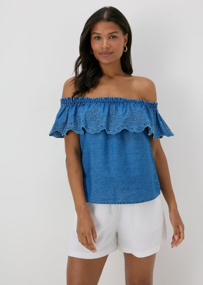 Mid Wash Broderie Bardot Top