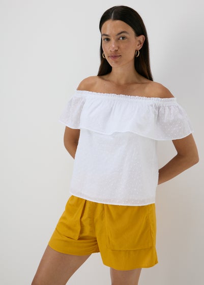 White Spot Print Bardot Top