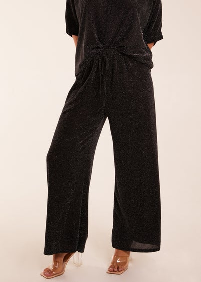 Blue Vanilla Black Sparkly Elasticated Waist Wide Leg Trousers