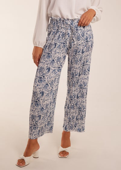 Blue Vanilla Blue Paisley Wide Leg Culotte Trousers