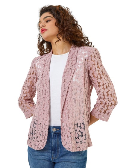 Roman Rose Pink 3/4 Sleeve Petal Lace Jacket