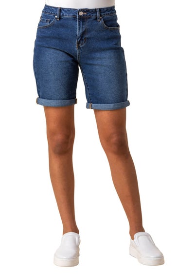 Roman Denim Turned Hem Denim Stretch Shorts