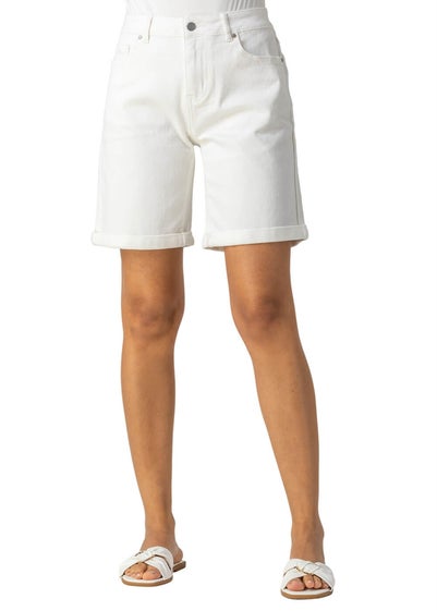 Roman White Turned Hem Denim Stretch Shorts