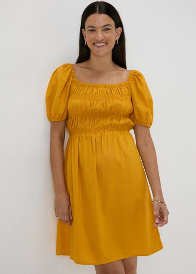 Yellow Puff Sleeve Mini Dress