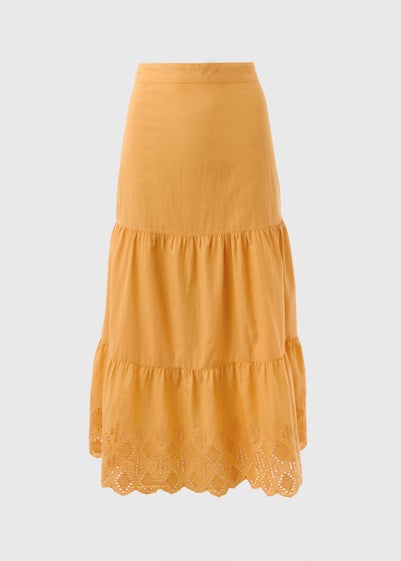 Papaya Orange Embroidered Hem Maxi Skirt