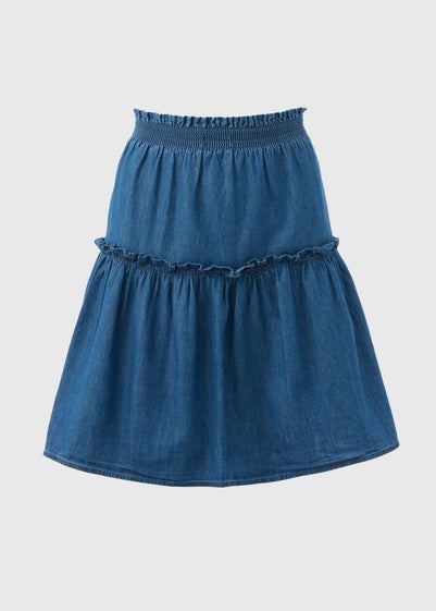 Denim Chambray Tiered Mini Skirt