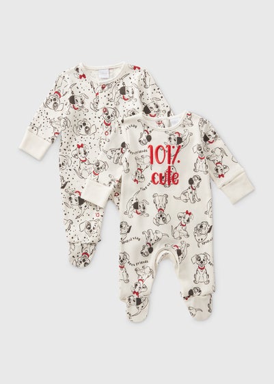 Disney 2 Pack Baby Cream Dalmatian Sleepsuits (Newborn-18mths)