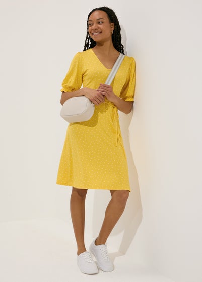 Yellow Spot Print Mini Dress