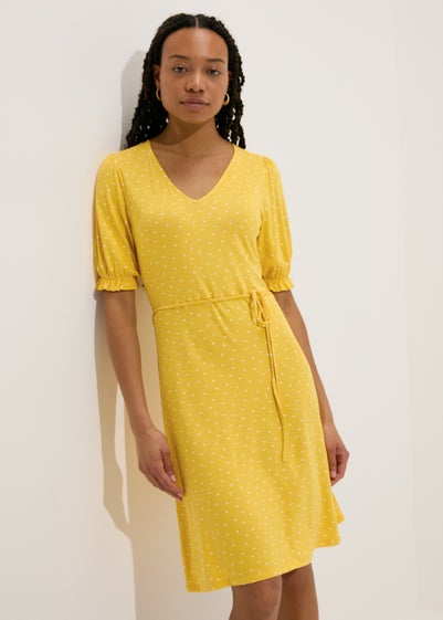 Yellow Spot Print Mini Dress