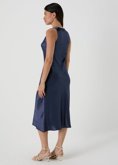 Navy Bias Cut Satin Slip Dress