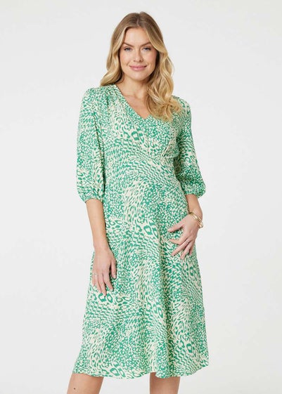 Izabel London Green Animal Print Slim Fit Midi Dress