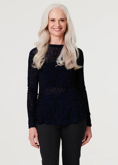 Izabel London Sheer Lace Long Sleeve Peplum Top