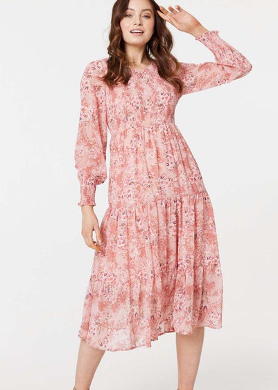 Izabel London Pink Floral Ruched Front Maxi Dress