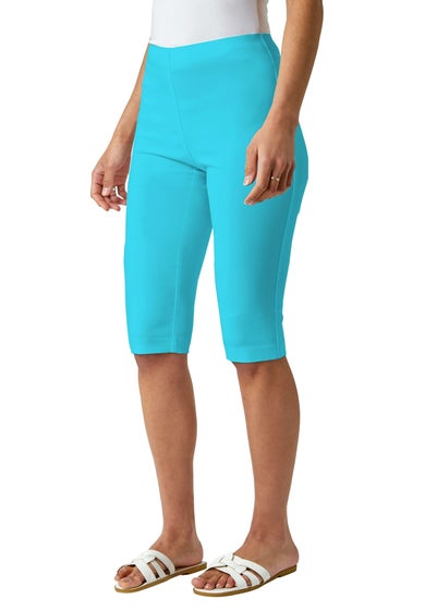 Roman Turquoise Elastic Waist Knee Length Stretch Shorts