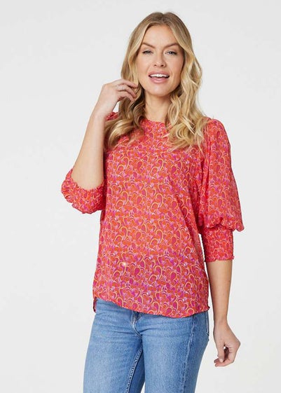 Izabel London Red Printed Puff Sleeve Blouse