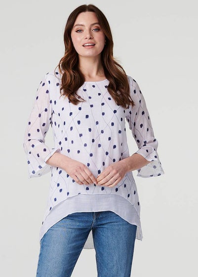 Izabel London Blue Printed Curve Hem Blouse