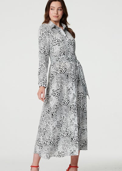 Izabel London Black/White Animal Print Collared Shirt Dress