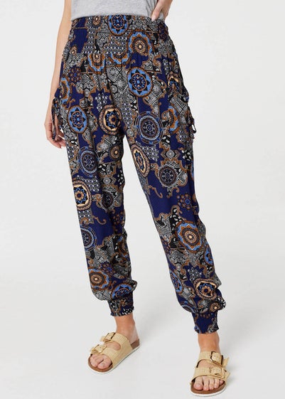 Izabel London Navy Mosaic Print Pocket Detail Pants