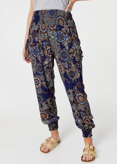 Izabel London Navy Mosaic Print Pocket Detail Pants