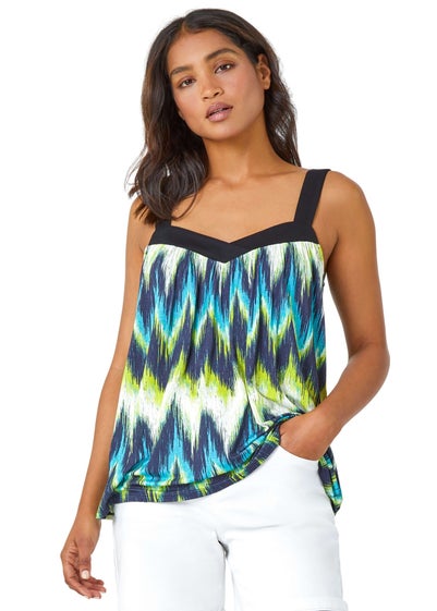 Roman Lime Contrast Zig Zag V-Neck Stretch Cami Top