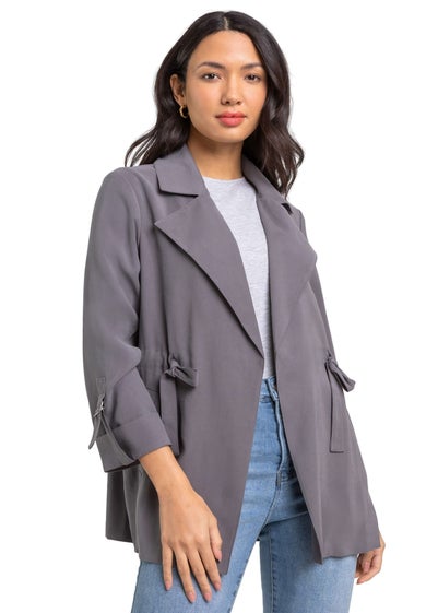 Roman Grey Tie Waist Longline Jacket