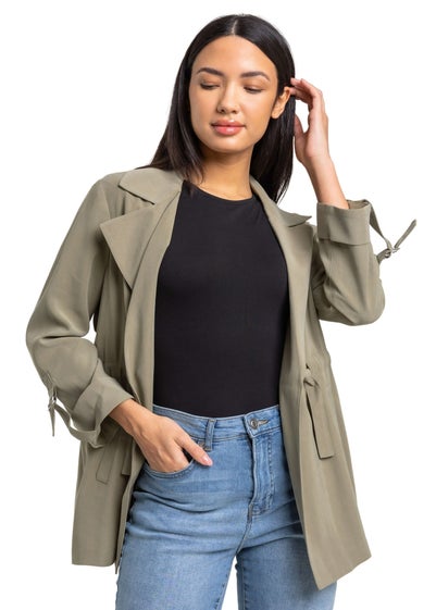 Roman Khaki Tie Waist Longline Jacket