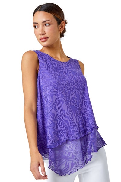 Roman Purple Burnout Swirl Print Asymmetric Top