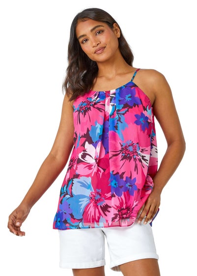 Roman Pink Floral Print Chiffon Cami Top