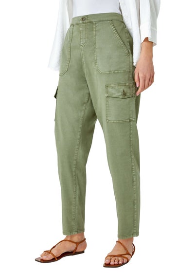 Roman Sage Casual Elastic Waist Cargo Stretch Trousers