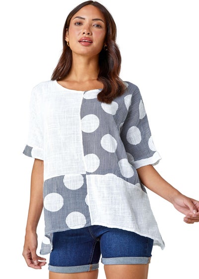 Roman Ivory Spot Print Oversized Cotton Tee