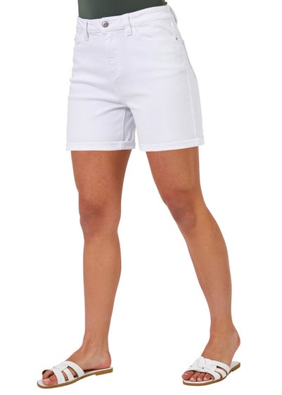 Roman White Stretch Denim Mom Shorts