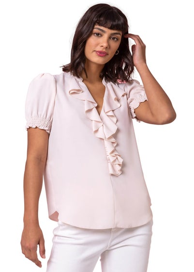 Roman Light Pink Frill Detail V-Neck Top