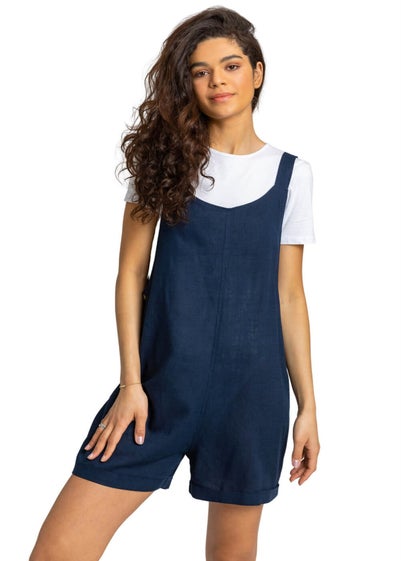 Roman Navy Shoulder Tie Cotton Playsuit