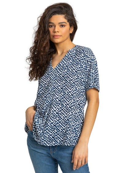 Roman Navy Spot Print V-Neck Tunic Top