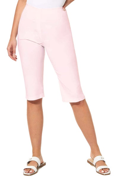 Roman Light-Pink Stretch Knee Length Elastic Waist  Shorts