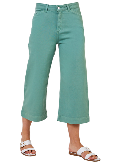 Roman Sage Wide Leg Stretch Denim Cropped Culottes